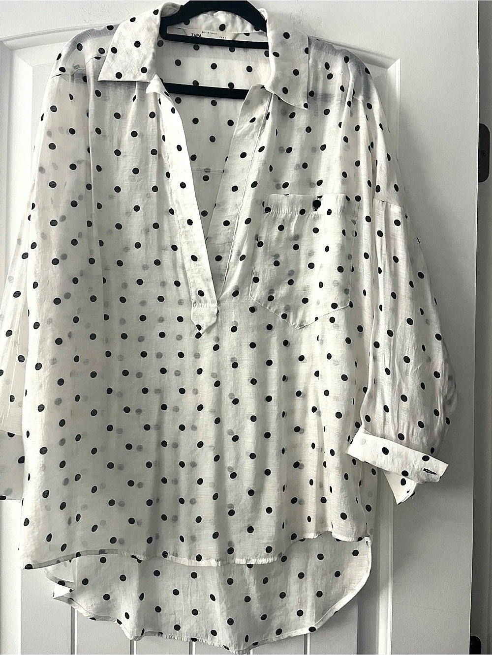 Zara Z1975 Denim Polka Dot Tunic in White & Black Size Medium